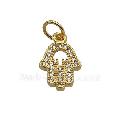 Copper Hamsahand Pendant Pave Zircon Gold Plated