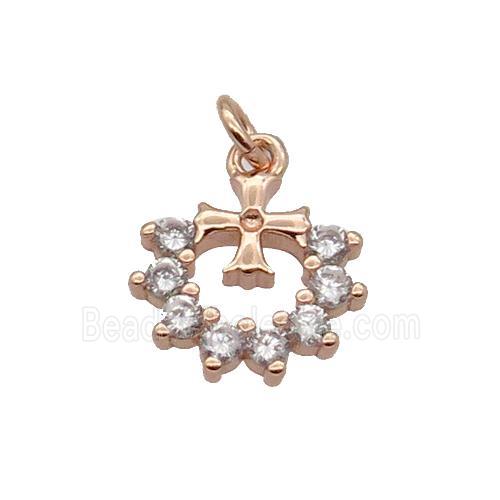 Copper Heart Cross Pendant Pave Zircon Rose Gold