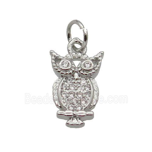 Copper Owl Pendant Pave Zircon Platinum Plated