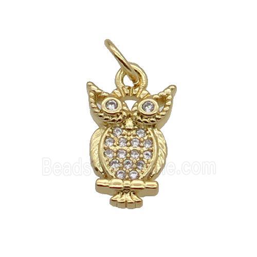 Copper Owl Pendant Pave Zircon Gold Plated