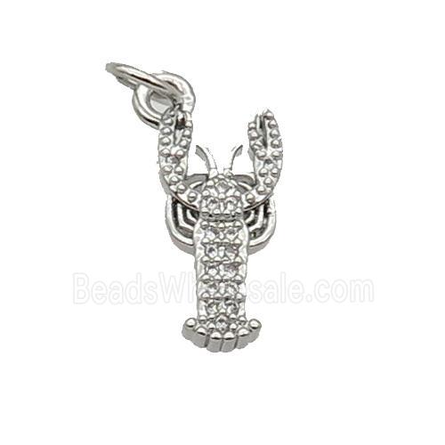 Copper Lobster Pendant Pave Zircon Platinum Plated