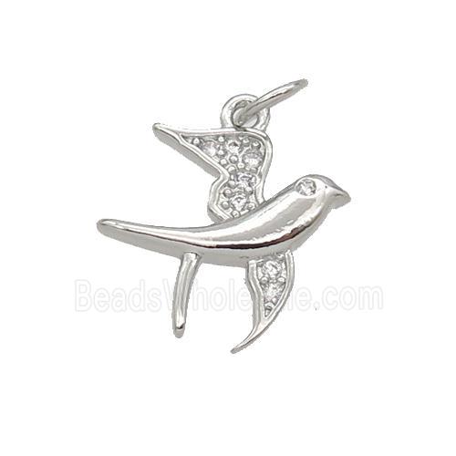 Copper Swallow Pendant Pave Zircon Birds Platinum Plated