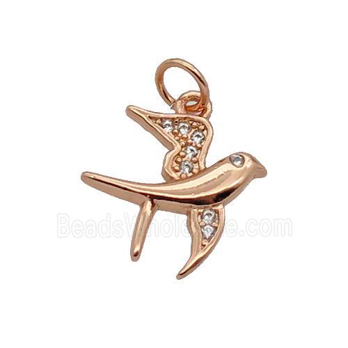 Copper Swallow Pendant Pave Zircon Birds Rose Gold