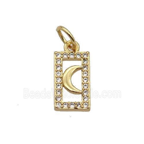 Copper Rectangle Pendant Pave Zircon Moon Gold Plated