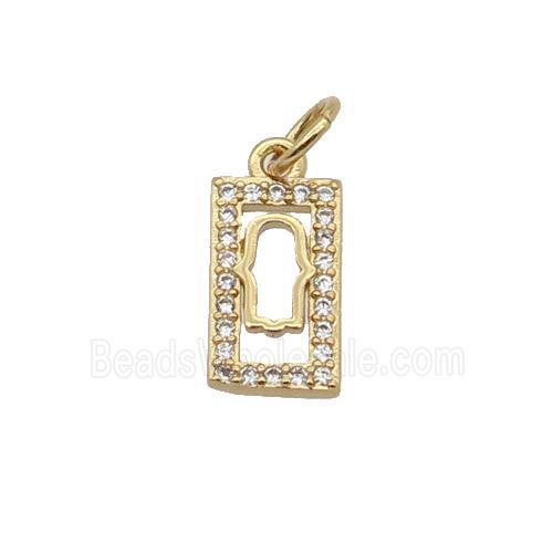 Copper Rectangle Pendant Pave Zircon Hamsahand Gold Plated