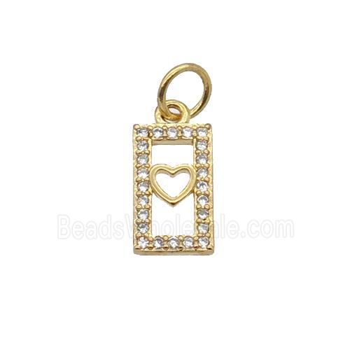 Copper Rectangle Pendant Pave Zircon Heart Gold Plated