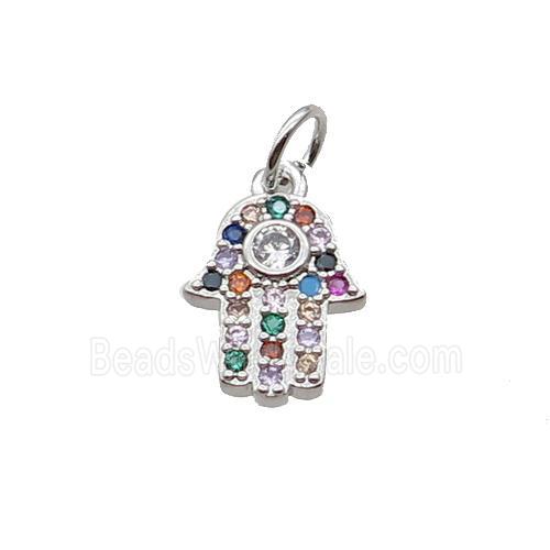 Copper Hamsahand Pendant Pave Zircon Platinum Plated