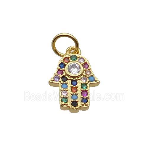 Copper Hamsahand Pendant Pave Zircon Gold Plated