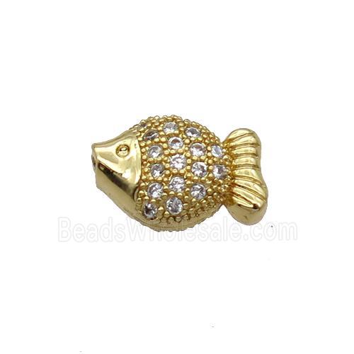 Copper Fish Beads Pave Zircon Gold Plated