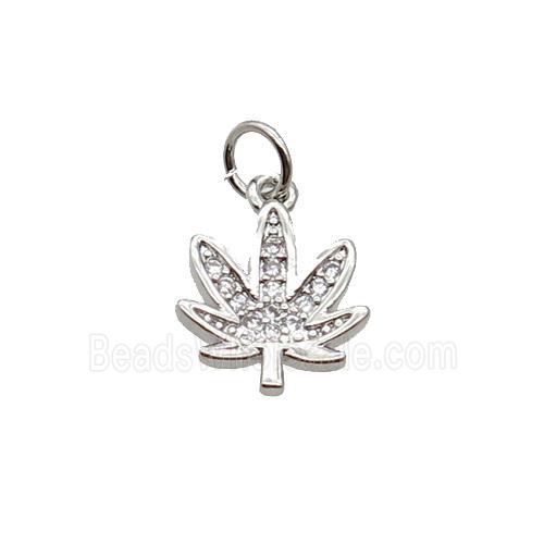 Copper Leaf Pendant Pave Zircon Platinum Plated