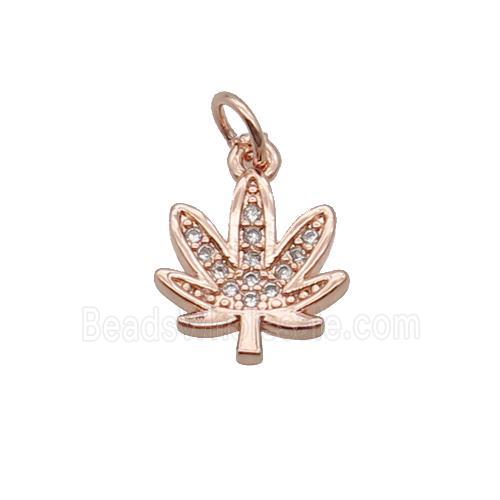 Copper Leaf Pendant Pave Zircon Rose Gold