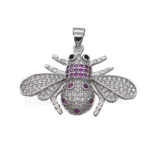 Copper Honeybee Pendant Pave Zircon Platinum Plated