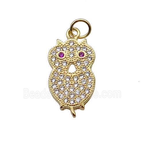 Copper Owl Pendant Pave Zircon Gold Plated
