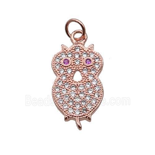 Copper Owl Pendant Pave Zircon Rose Gold