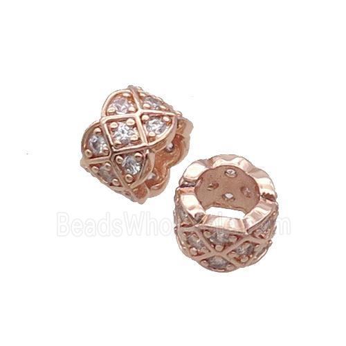 Copper Tube Beads Pave Zircon Large Hole Rose Gold