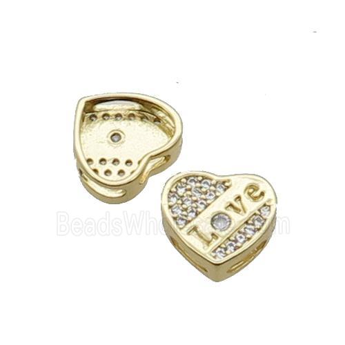 Copper Heart Beads Pave Zircon LOVE Gold Plated