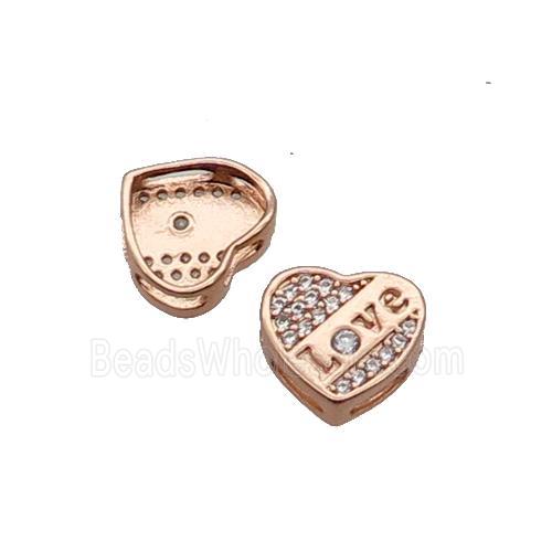 Copper Heart Beads Pave Zircon LOVE Rose Gold