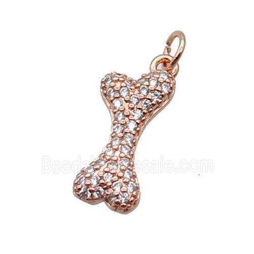 Copper DogBone Pendant Pave Zircon Rose Gold
