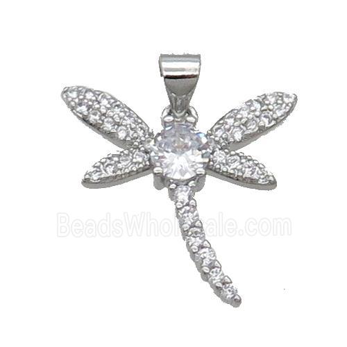 Copper Dragonfly Pendant Pave Zircon Platinum Plated