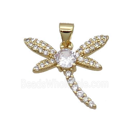 Copper Dragonfly Pendant Pave Zircon Gold Plated