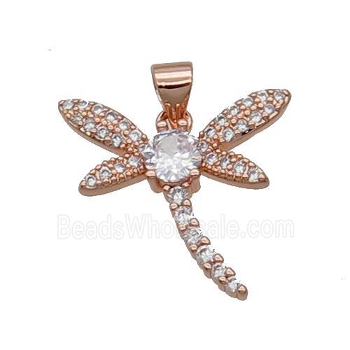 Copper Dragonfly Pendant Pave Zircon Rose Gold