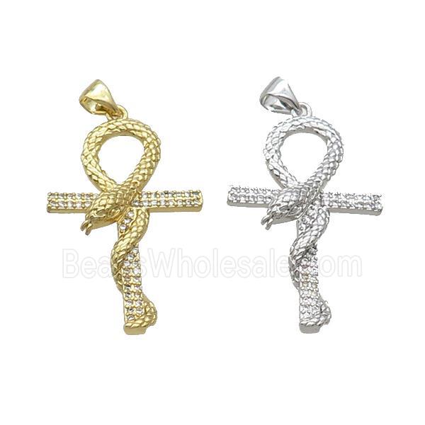 Copper Cross Pendant Pave Zircon Snake Mixed