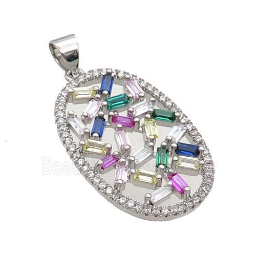Copper Oval Pendant Pave Zircon Multicolor Platinum Plated