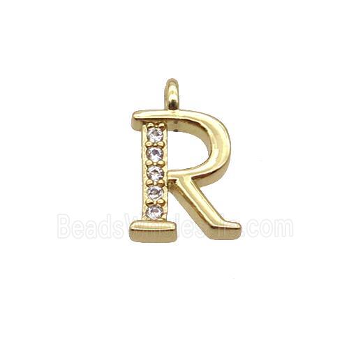 Copper Letter-R Pendant Pave Zircon Gold Plated