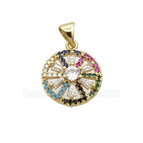 Copper Flower Pendant Pave Zircon Multicolor Gold Plated