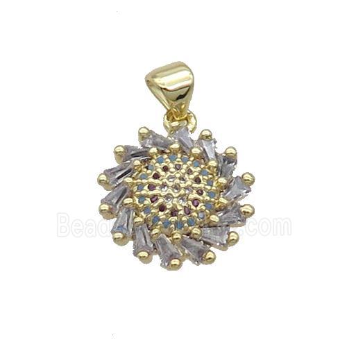 Copper Sunflower Pendant Pave Zircon Gold Plated