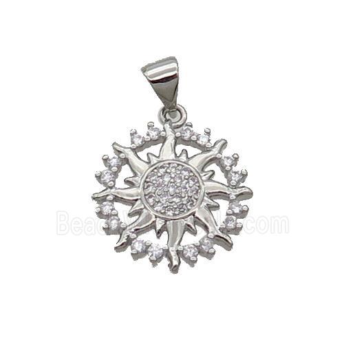 Copper Sun Pendant Pave Zircon Platinum Plated