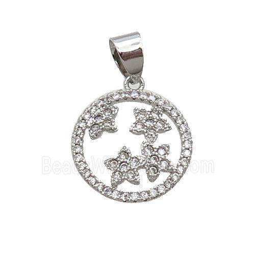 Copper Circle Pendant Pave Zircon Star Platinum Plated