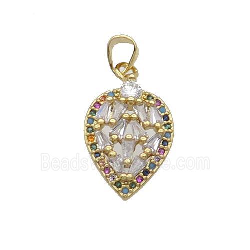 Copper Leaf Pendant Pave Zircon Gold Plated