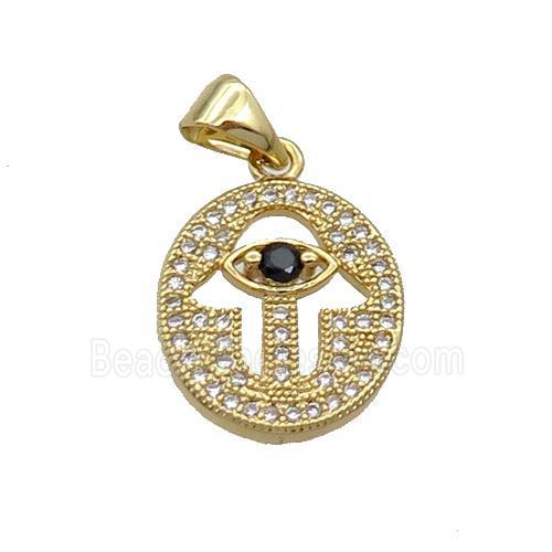 Copper Circle Pendant Pave Zircon Hamsahand Gold Plated