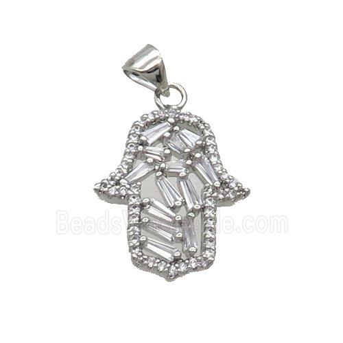 Copper Hamsahand Pendant Pave Zircon Platinum Plated