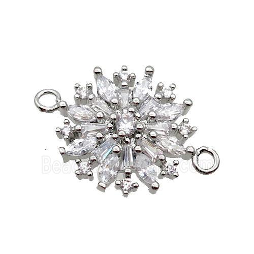 Copper Flower Connector Pave Zircon Platinum Plated