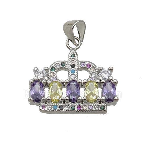 Copper Crown Pendant Pave Zircon Multicolor Platinum Plated