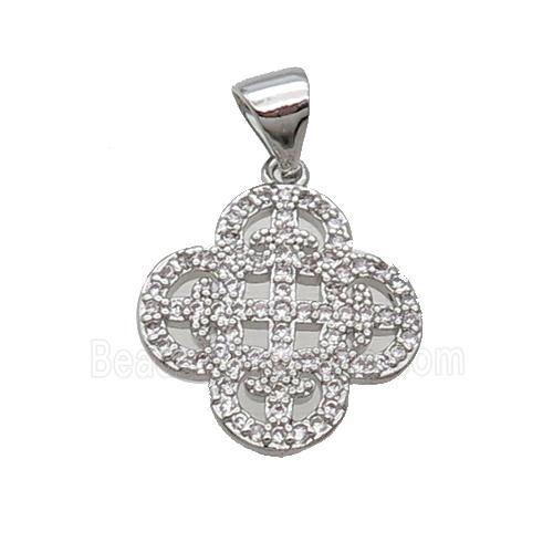 Copper Clover Pendant Pave Zircon Platinum Plated