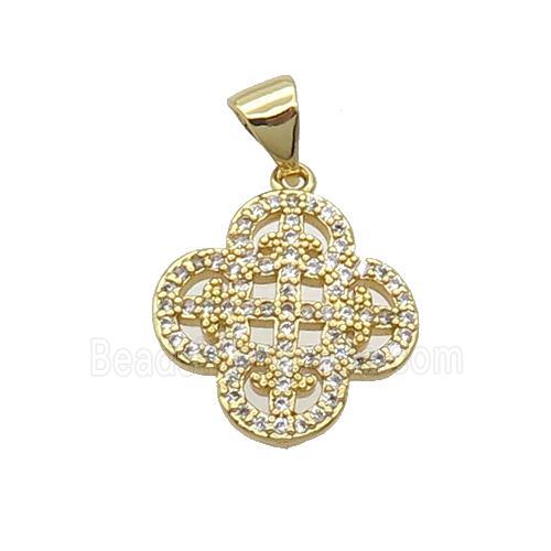 Copper Clover Pendant Pave Zircon Gold Plated