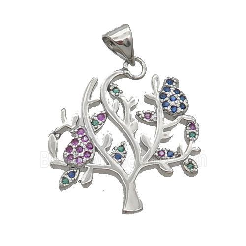 Copper Tree Pendant Pave Zircon Multicolor Platinum Plated