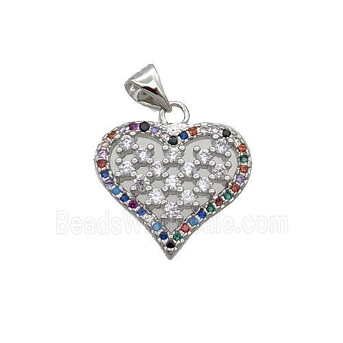 Copper Heart Pendant Pave Zircon Multicolor Platinum Plated