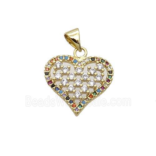 Copper Heart Pendant Pave Zircon Multicolor Gold Plated