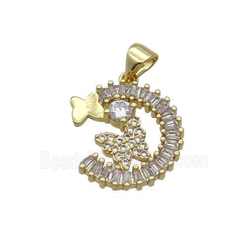 Copper Moon Pendant Pave Zircon Butterfly Gold Plated
