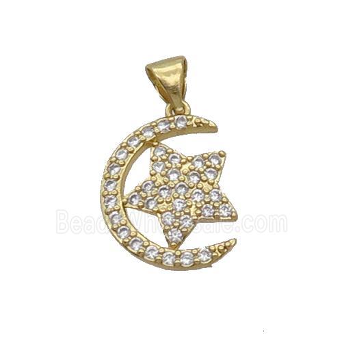 Copper Moon Pendant Pave Zircon Star Gold Plated