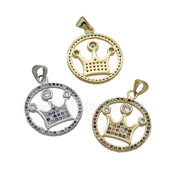 Copper Crown Pendant Pave Zircon Multicolor Circle Mixed