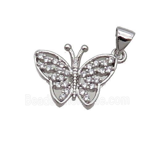 Copper Butterfly Pendant Pave Zircon Platinum Plated