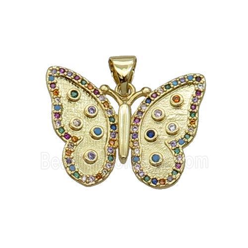 Copper Butterfly Pendant Pave Zircon Multicolor Gold Plated