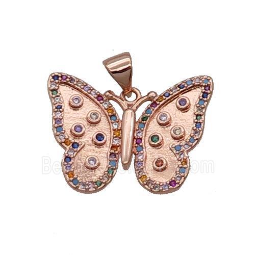 Copper Butterfly Pendant Pave Zircon Multicolor Rose Gold