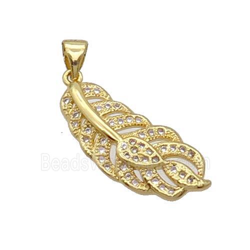 Copper Feather Pendant Pave Zircon Gold Plated