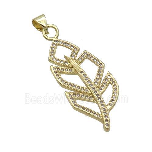 Copper Feather Pendant Pave Zircon Gold Plated